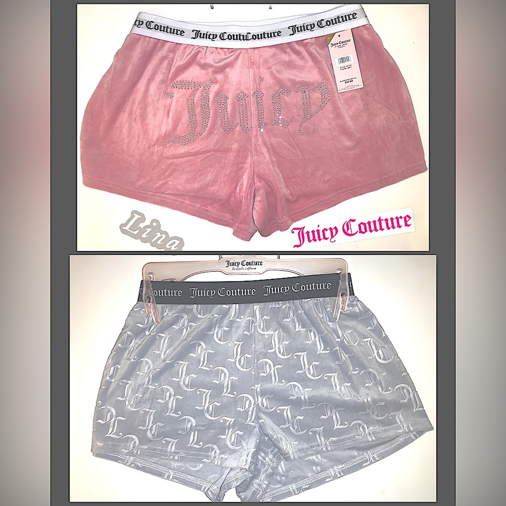 Juicy Couture Grey & Pink With Bling Y2k Style Booty Shorts Set Bundle